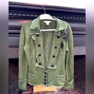 Soft Surroundings Green Button Sweater Jacket with sequin details